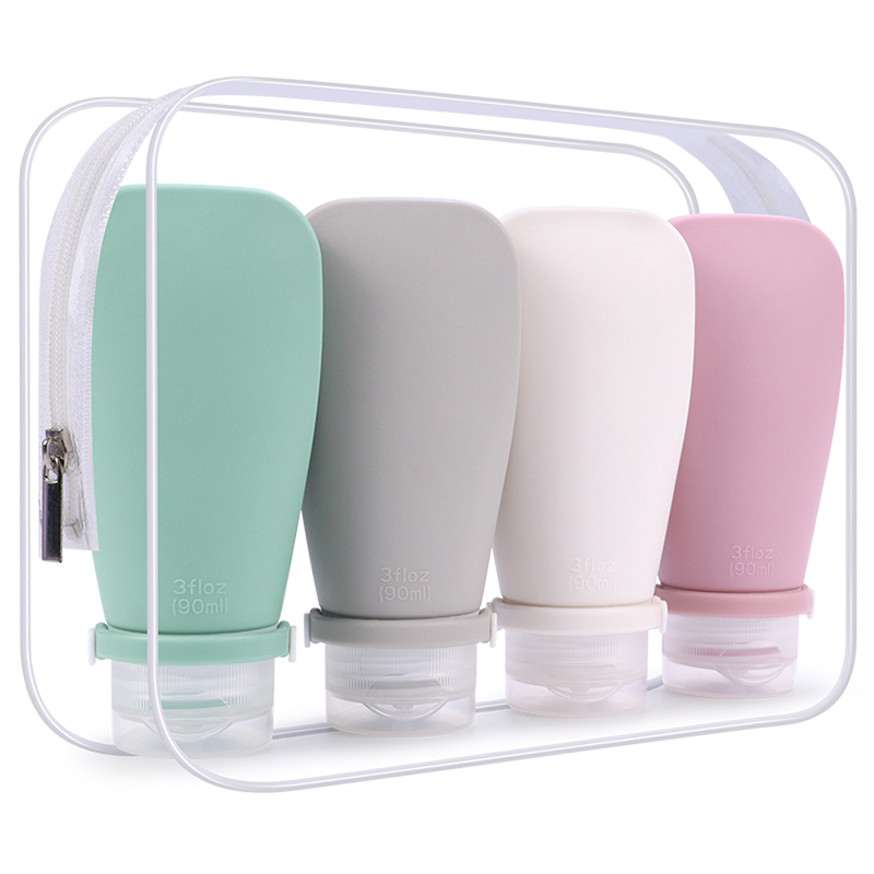 LXPTZ-B03 4 Pack 60ml 90ml Silicone Travel Bottle Kits for Lotion Shampoo